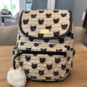 Luv Betsy Johnson Black Cat‎ Quilted Backpack Zipper Pockets Adjustable Straps